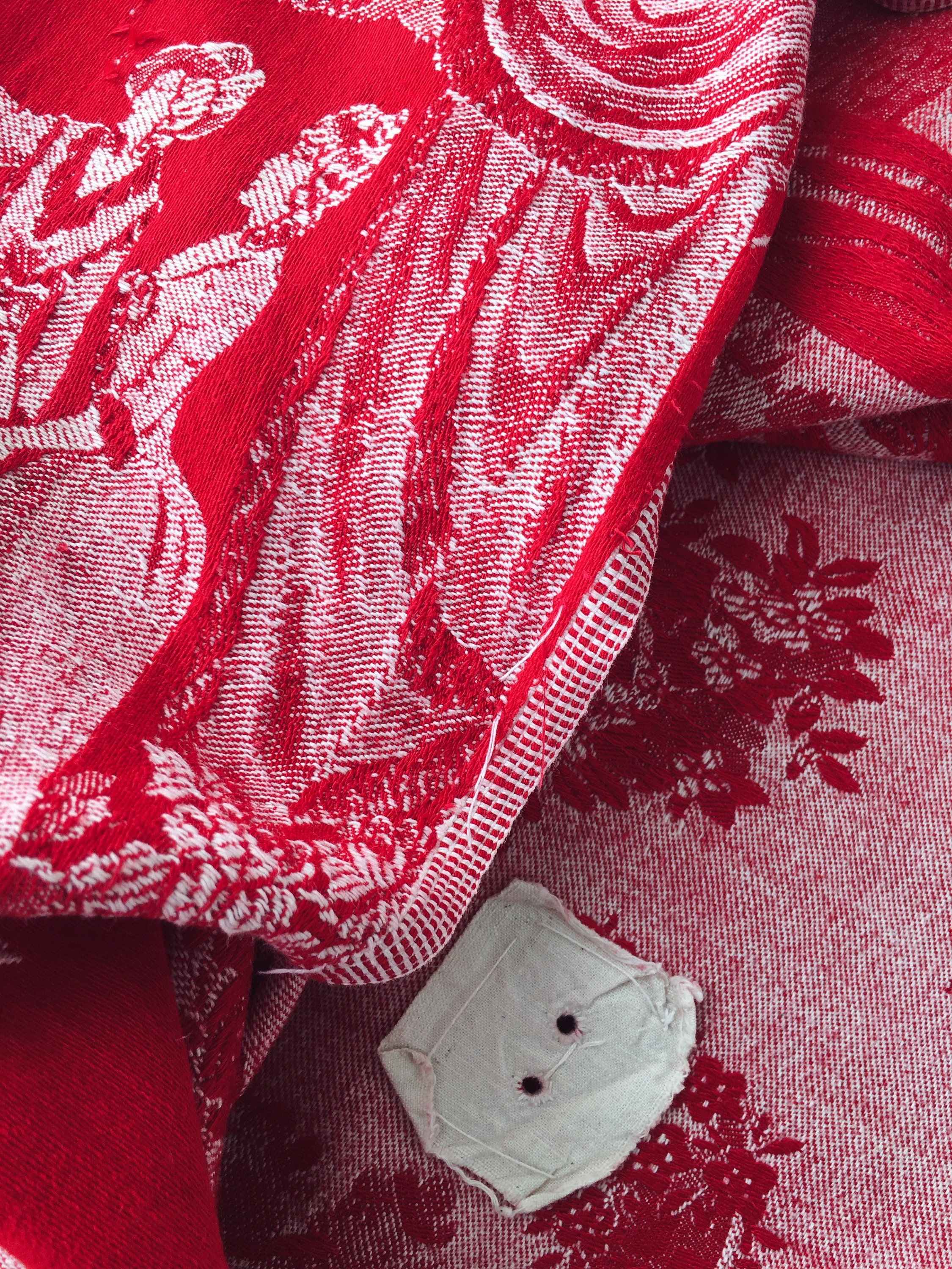 59インチ×66インチ 美しい1930年代アンティークティッキング フレンチ