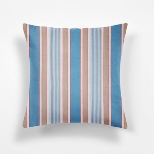 High End Antique European Ticking Sky Blue and Taupe Stripes Pillow Cover HISTORICAL 1950s One Sided - Linen Backing