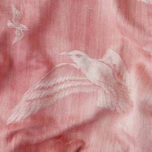 WAITLIST - HISTORIC Faded Pink Seagulls Antique Ticking Fabric Rare 1900s Museum Quality Collectors - Ticking Depot - Rec-Da-Rosa-025