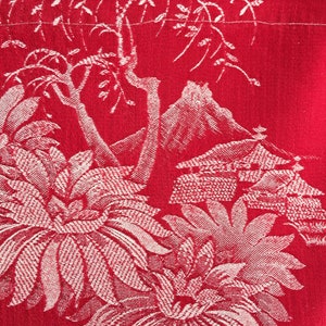 Fabric SAMPLE 4&quot;x4&quot; -  RARE Antique Red Chinoiserie Ticking Fabric Jacquard Loom Cotton 1920s Historic European - Rec-Da-Rojo-017