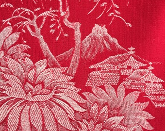 4" x 4" SAMPLE - RARE Antique Red Chinoiserie Ticking Fabric Jacquard Loom Cotton 1920s Historic European - Rec-Da-Rojo-017