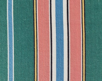 24"x37" RARE Antique Ticking Fabric Striped Cotton Orange Green Twill European Textile - Ticking Depot - Rec-Ra-Verde-020B