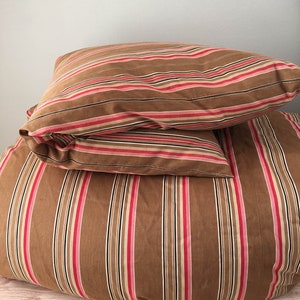 RESERVED - 50"x59" STUNNING Antique Swedish Bolster / Cover Early 1900s Cotton Twill Country Cottage Pink + Brown - Rec-Se-001