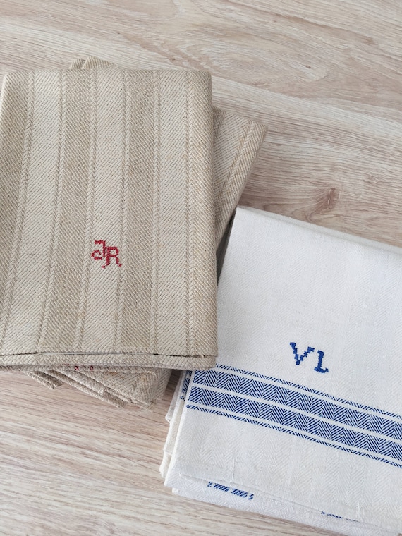 Antique Swedish Handwoven Linen Kitchen Hand Towel 'VL' Monogram