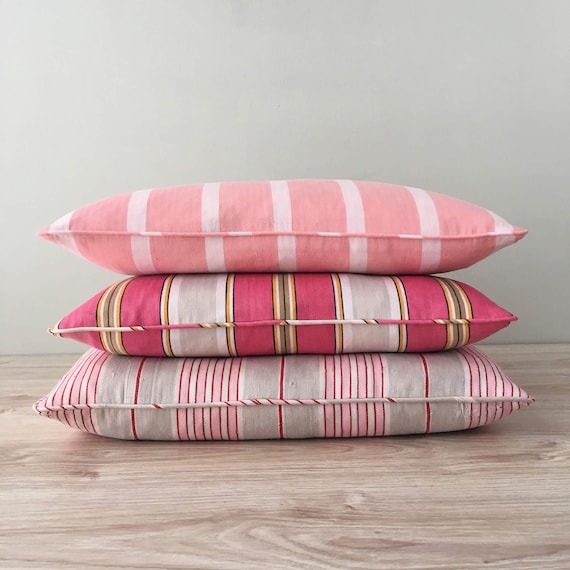 PINK Antique Ticking Stripe Pillows CUSTOM MADE (#PC17) - Ticking Depot
