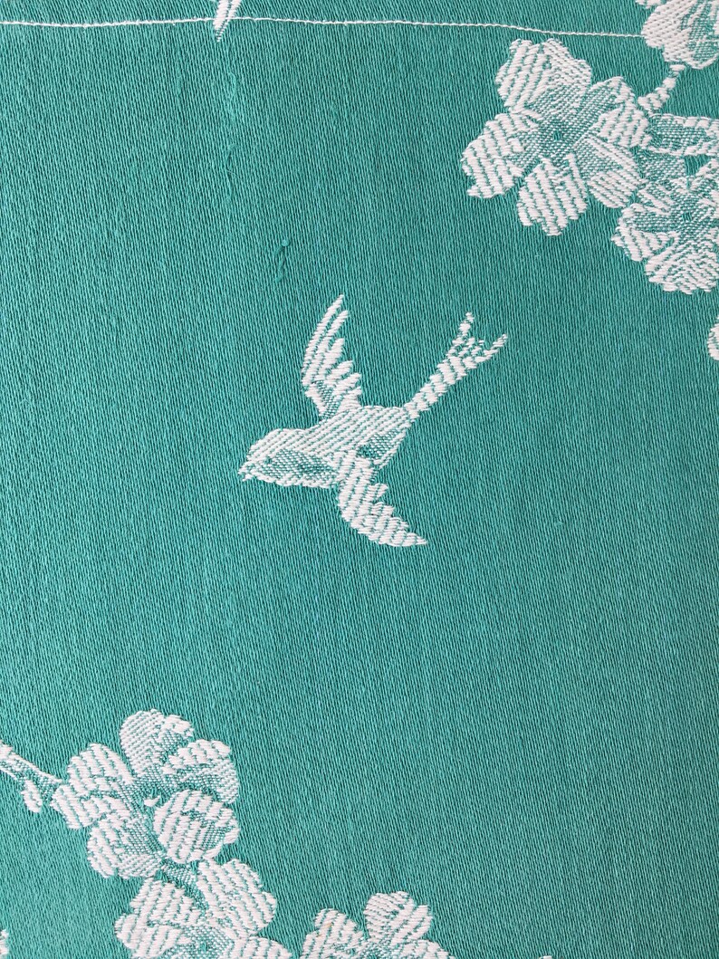 20x51 Very RARE Antique Green Birds Ticking Fabric 1920s Historic Cotton Cherry Trees & Swallows Ticking Depot Rec-Da-Verde-031 image 4