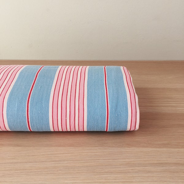 LARGE Blue and Pink Antique Ticking Fabric DELICIOUS Candy Stripes 1940-1950 Soft Cotton Twill Upholstery Pillows