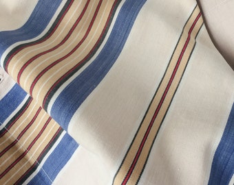 Antique Ticking Fabric 1940s Cotton TWILL Ticking Perfect For Home Decor Beautiful Taupe and Denim Blue Stripes