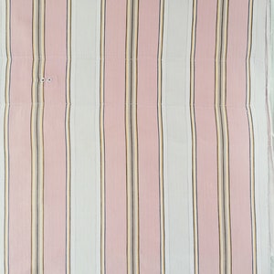 May include: Pink and white striped fabric with thin yellow and brown stripes.