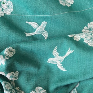 Green Birds Chinoiserie Antique European Ticking Fabric Recovered Panels REC-DA-VERDE-031 - Ticking Depot