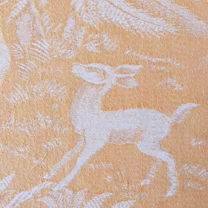 Fabric SAMPLE 4&quot;x4&quot; -  1930s Rare Antique Ticking Fabric with Fawn & Mother SOFT Cotton Country Cottage Faded - Rec-Da-Amarillo-013