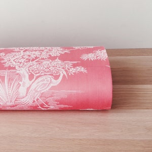 Per Yard - UNUSED Antique Pink Birds Ticking Fabric Chinoiserie 1940s Vintage Cotton Upholstery Yardage - Ticking Depot - Da-Rosa-009
