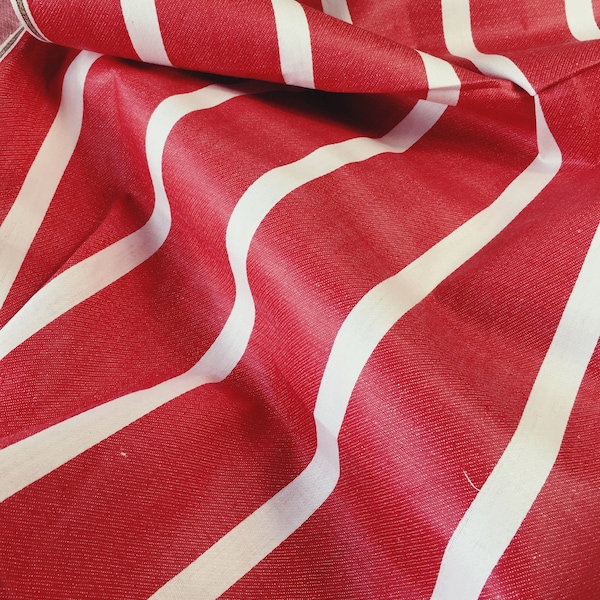 Par mètre - tissu à coutil antique des années 1940 classique rayé en coton rouge design d'intérieur fin - Coutil Depot - Ra-Rojo-006