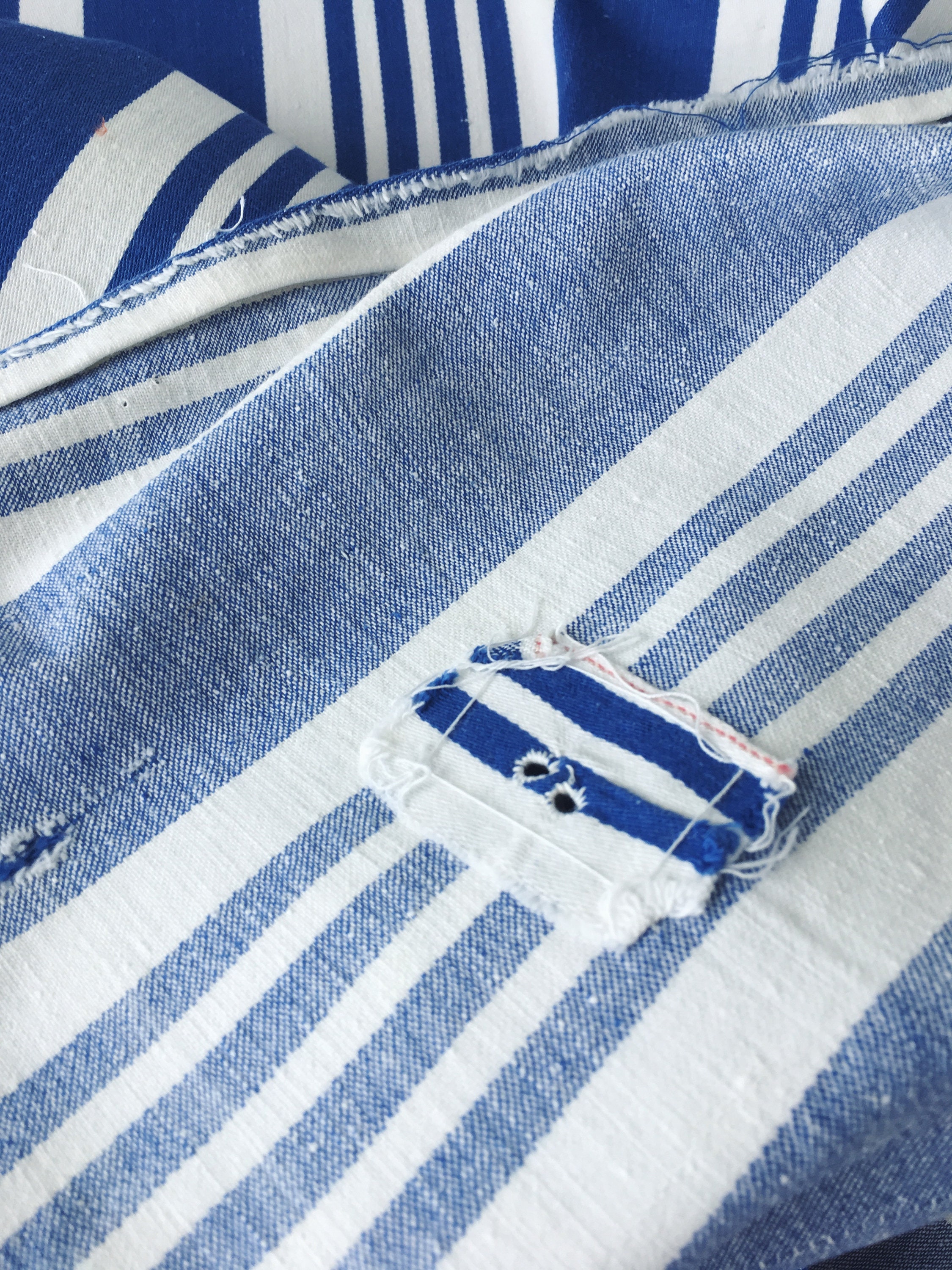 LARGE Blue White Stripes Antique Ticking Fabric RARE 1940s | Etsy