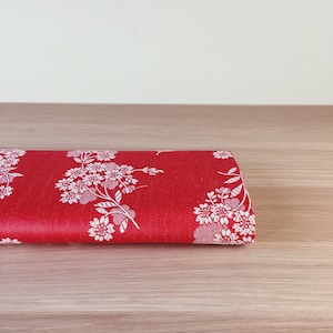 4&quot; x 4&quot; SAMPLE - UNUSED Antique Red Floral Ticking Fabric 1930s Cotton Vintage Rare Yardage - Da-Rojo-002