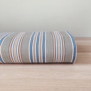 RESERVED FOR R  Antique Ticking Fabric LARGE Taupe and Blue | 1940s Stripes | Vintage Cotton | Antique European Farmhouse Rustic
