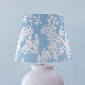 Blue Chinoiserie High End Lamp Shade RARE Antique European Ticking - Custom Made to Order - Multiple Sizes Available