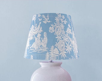 Blue Chinoiserie High End Lamp Shade RARE Antique European Ticking - Custom Made to Order - Multiple Sizes Available