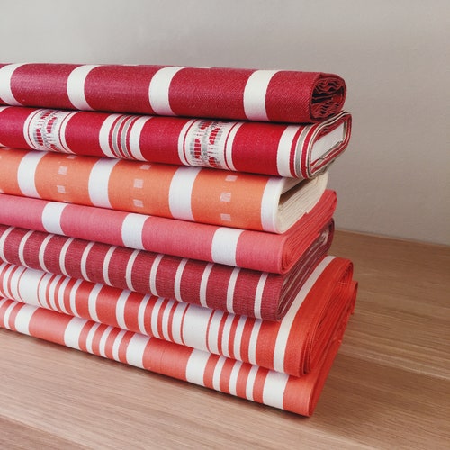 Vintage Ticking Fabric By The shops Yard 1950’s Soft Salmon Red Cotton Sateen