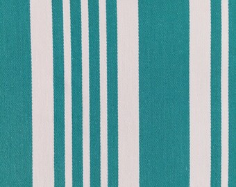 May include: Teal and white striped fabric with a woven texture.