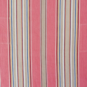 49&quot;x30&quot; BEAUTIFUL Antique Ticking Fabric Rose Red Taupe Striped Cotton Twill European Textile 1940s - Ticking Depot - Rec-Ra-Rosa-004B
