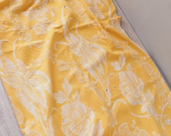 18インチ×59インチ 花柄アンティークティッキング生地 イエロー