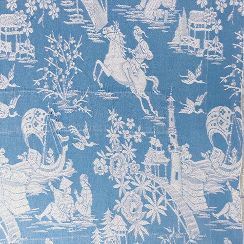 VERY RARE Antique Fabric | Celestine Blue Ticking | Japanese Motif | 1920-1930 | shops Antique Pillows | Mattress Ticking