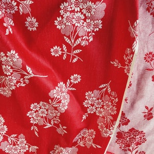 Per Yard - UNUSED Antique Red Floral Ticking Fabric 1930s Cotton Vintage Rare Yardage - Ticking Depot - Da-Rojo-002