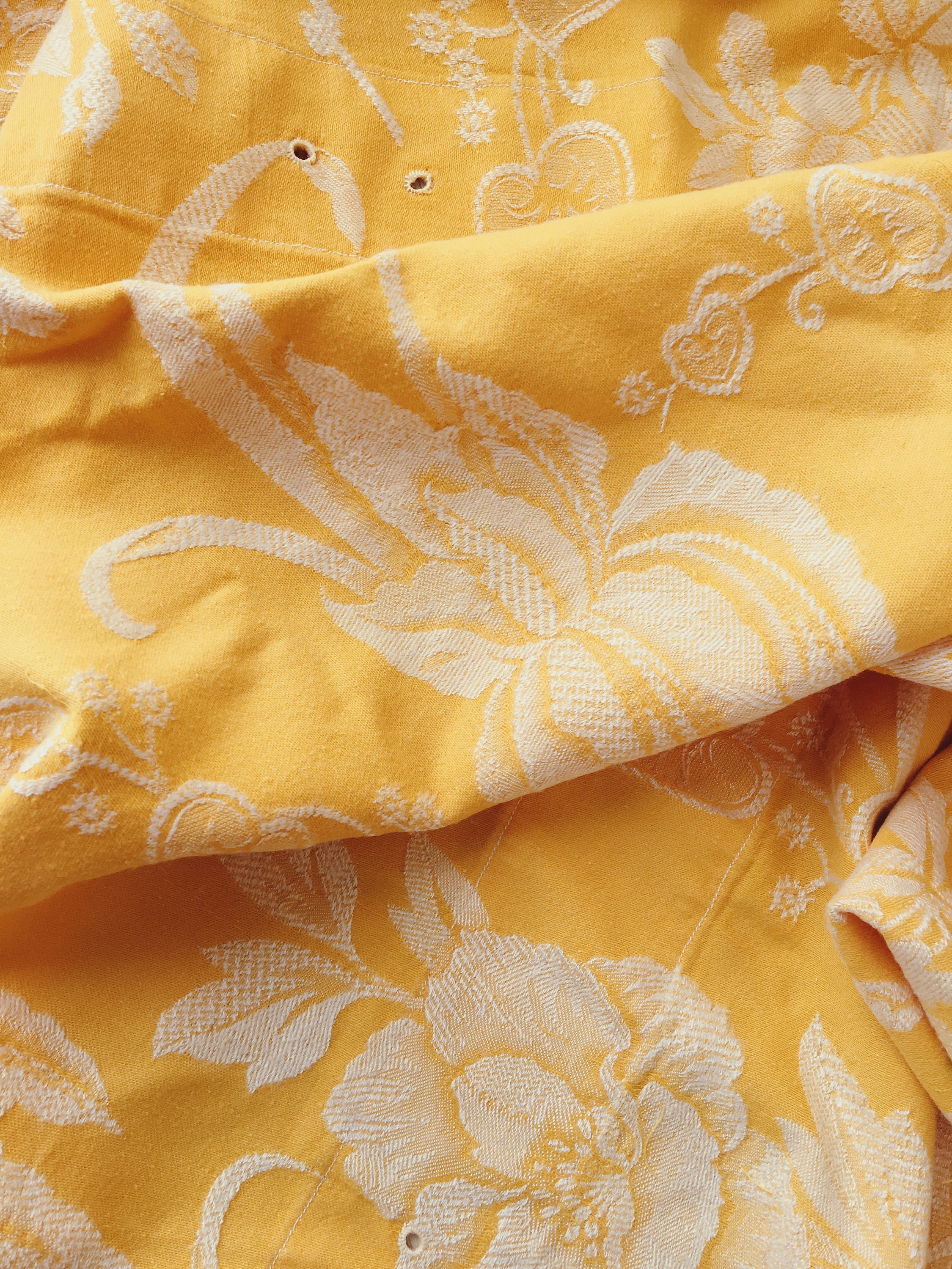 18インチ×59インチ 花柄アンティークティッキング生地 イエロー