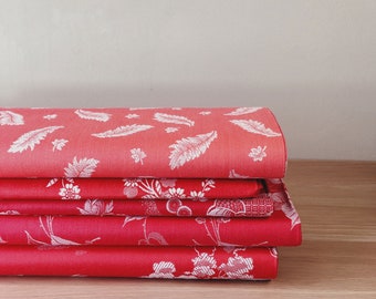 Choose! ANTIQUE Red Floral Ticking Fabric 1940s Cotton Fine Interior Design Unused Yardage - Ticking Depot - Da-Rojo-Col