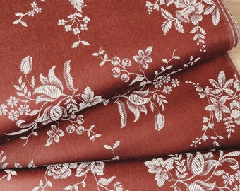 4" x 4" SAMPLE - Antique Ticking Fabric BROWN 1940s Floral Vintage Cotton Fine Yardage - Da-Marron-002