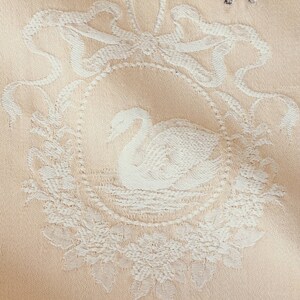 Fabric SAMPLE 4&quot;x4&quot; -  1930s Rare French Swans Motif Antique Ticking Fabric SOFT Cotton Romantic Country Cottage - Rec-Da-Amarillo-030