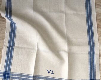 Antique Swedish Handwoven Linen Kitchen Hand Towel 'VL' Monogram