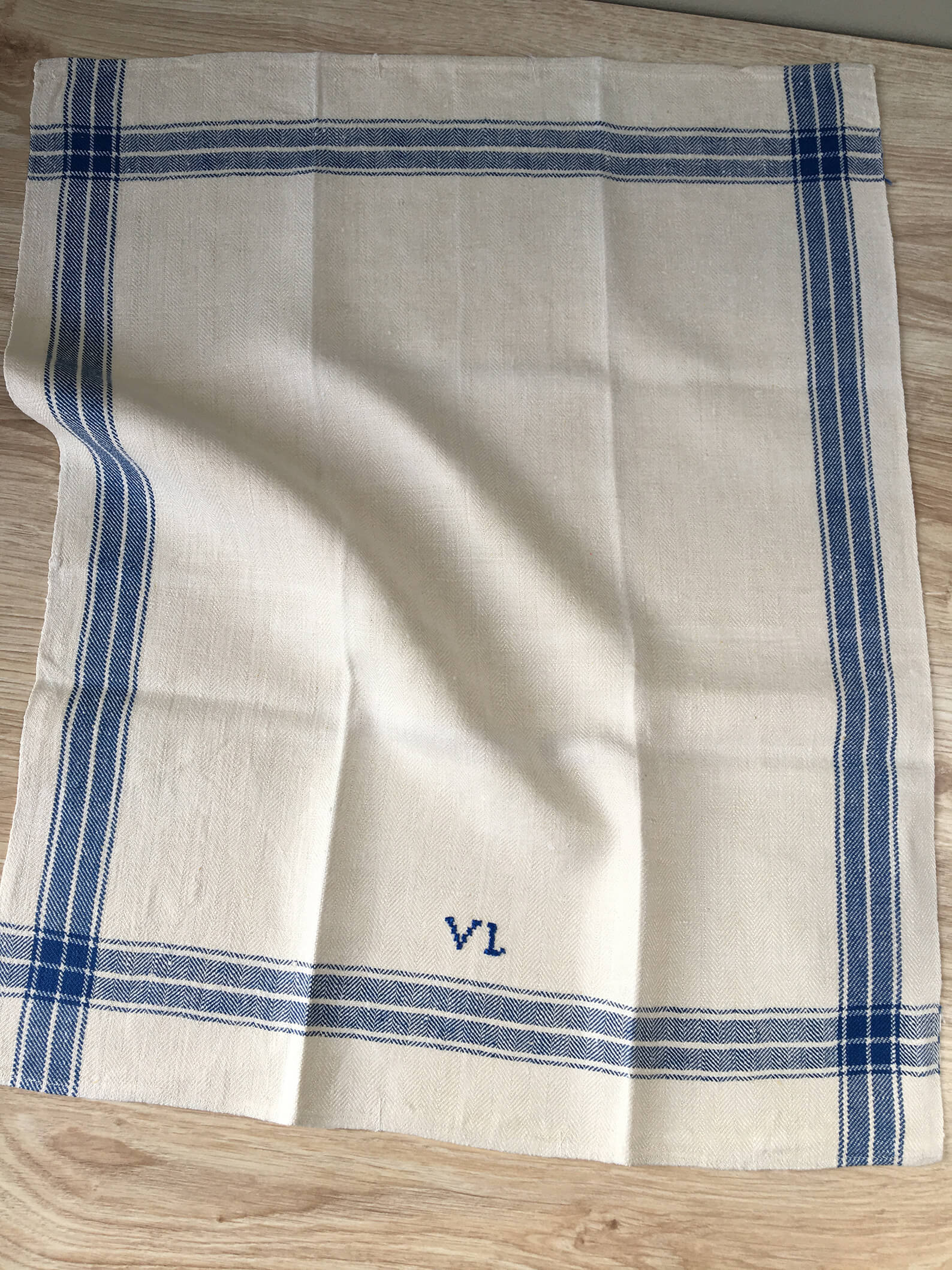 Antique Swedish Handwoven Linen Kitchen Hand Towel 'VL' Monogram