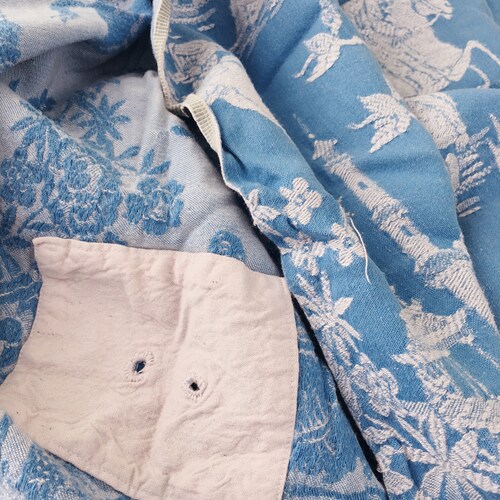 RESERVED For N. - Antique Fabric shops | VERY RARE Celestine Blue Ticking | Japanese Motif | 1920-1930 | Antique Pillows | Ticking