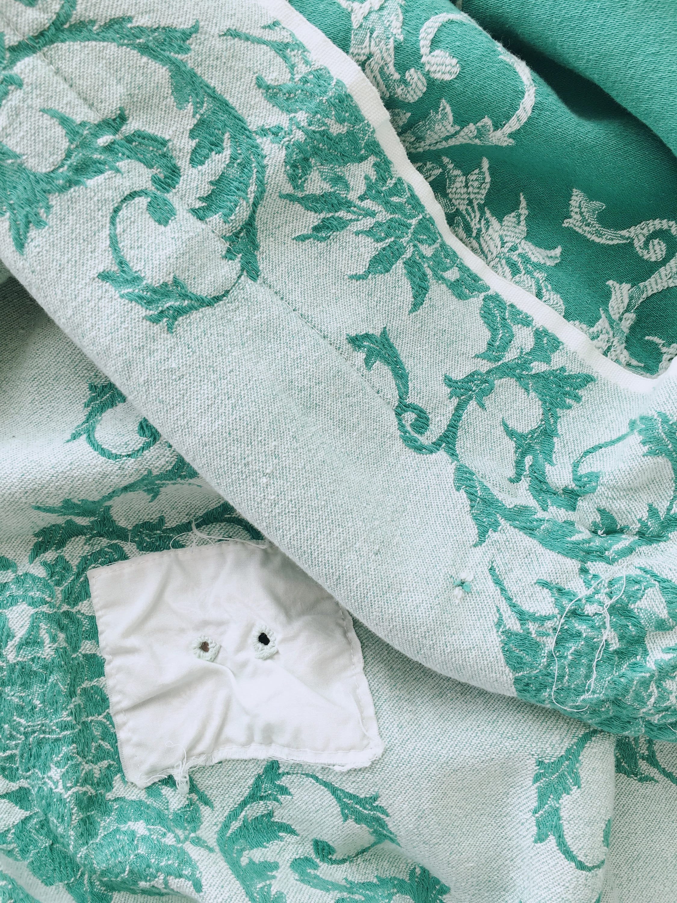 19インチ×40インチ アンティークグリーン フローラル ティッキング