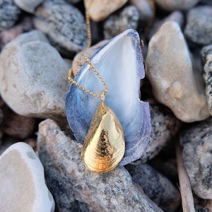 Blue Mussel Medium Gold Necklace – Handmade by Lovisa Jewelry | Coastal Pendant Gift for Her, Birthday, Wedding, Anniversary