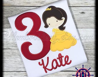 Beauty and the Beast Birthday Applique Shirt, Belle Birthday Applique Shirt, Princess Birthday Shirt