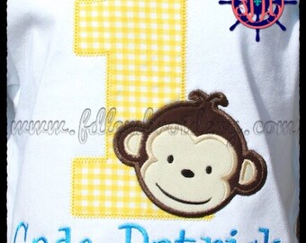 Monkey Birthday Applique Shirt Ages 1-9 Available