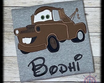 Mater Shirt, Tow Truck Applique Shirt, Tow Mater Shirt