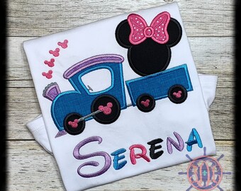Miss Mouse Train Applique Shirt, Minnie Mouse Train Applique Shirt, Girl's Train Applique Shirt, Minnie Mouse Shirt