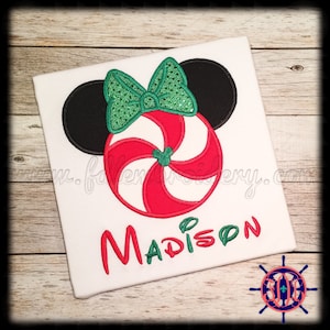 Miss Mouse Peppermint Applique Shirt, Peppermint Applique Shirt, Peppermint Mouse Ears Applique Shirt
