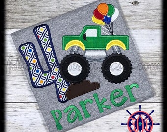Monster Truck Birthday Shirt, Monster Truck and Balloons Birthday Shirt, Personalized Monster Truck Birthday Shirt