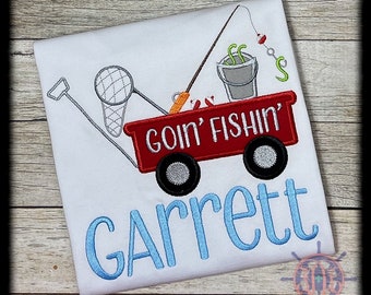 Fishing Wagon Applique Shirt, Boy's Fishing Wagon Applique Shirt