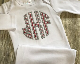 Monogrammed Baby Boy Gown: Personalized Gingham Coming Home Outfit