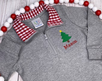 Boys Personalized Christmas Tree Pullover: Holiday Quarter Zip