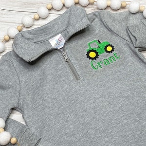 Boys Tractor Pullover / Personalized Quarter Zip / Tractor Polo /Gift for Boy / Toddler Pullover