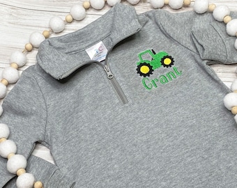 Personalized Boys Tractor Pullover: Embroidered Quarter Zip