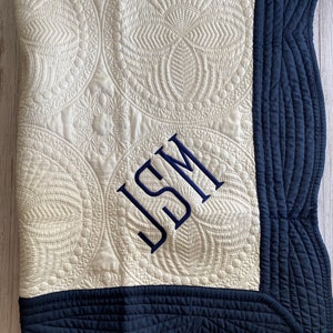 Baby Boy Monogrammed Heirloom Quilt; Baby Shower Gift; Nursery Decor; Baby Boy Keepsake; Baby Blanket