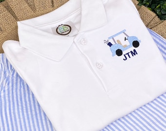 Personalized Toddler Golf Outfit: Embroidered Polo Shirt & Seersucker Shorts